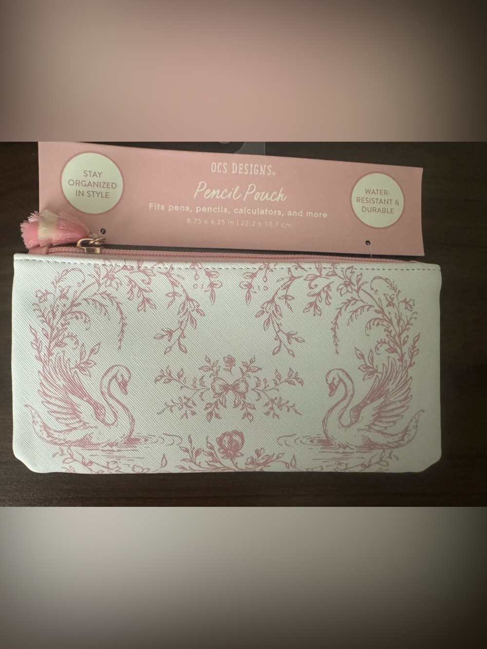 Floral Swan Pencil Pouch in Blush Pink and Cream